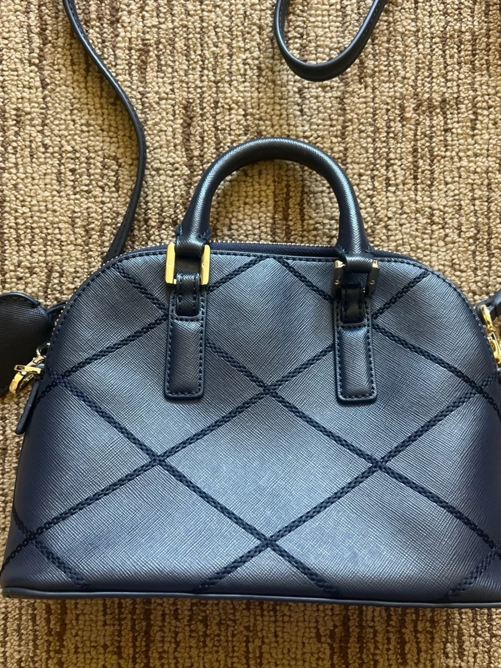 Tory Burch Robinson Stitched Mini Dome Satchel in Navy Blue